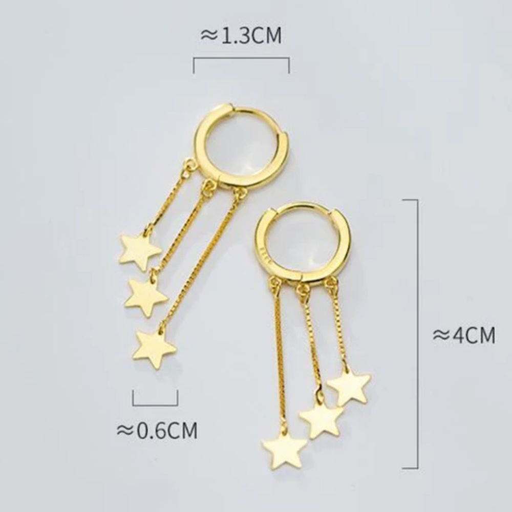 NEW 925 STERLING SILVER STAR TASSEL HOOP EARRINGS, NICE EARRINGS, CUTE EARRINGS - Picture 4 of 5